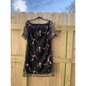 MLLE GABRIELLE floral summer day beach dress Sz‎ XL black sheer embroidered